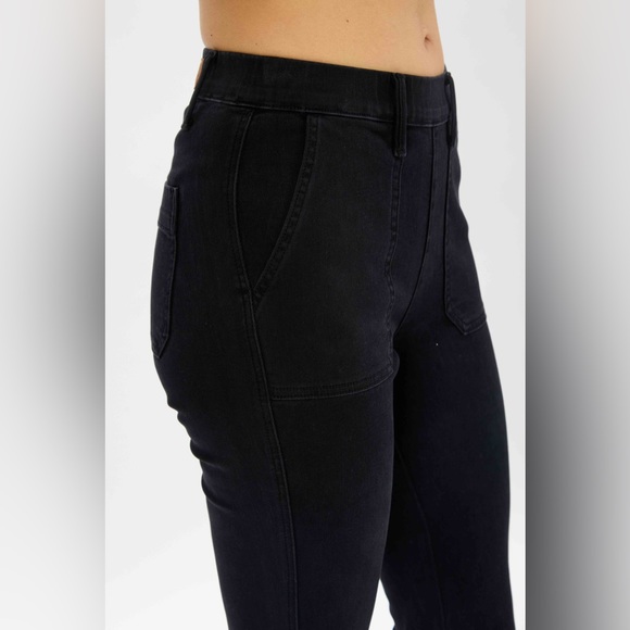 New! judy blue high rise elastic waist pull on trouser flare black JB88651 BK - Picture 13 of 14